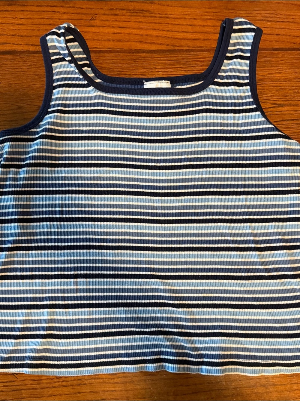Fashion Bug Navy & Light Blue Striped Ribbed Tank